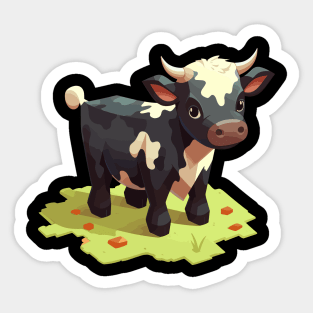 Delightfully Funky Chibi Isometric Cow Sticker